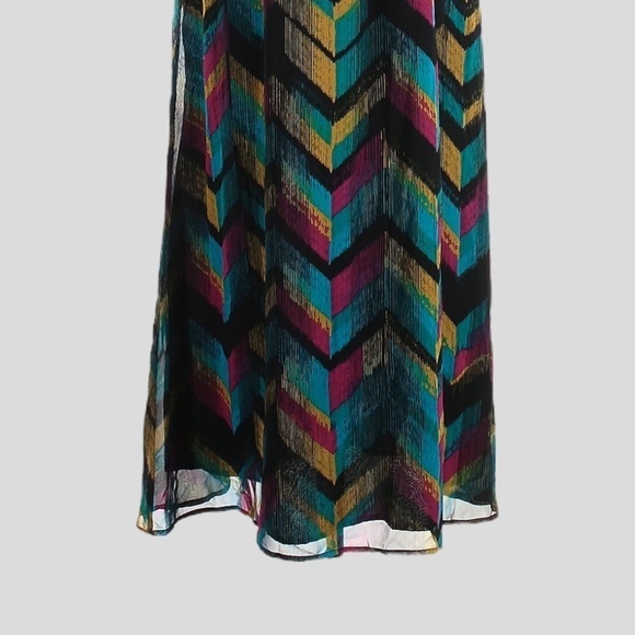 Allen B Schwartz Colorful Chevron Ruffled Shoulder Flowy Maxi Dress Size 10 - Picture 5 of 8